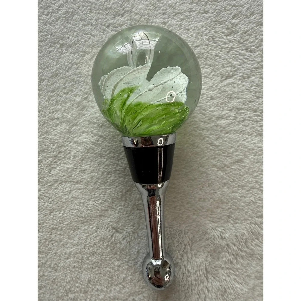 Art‎ Handblown Glass Green Swirl Wine Bottle Stopper Beautiful 4